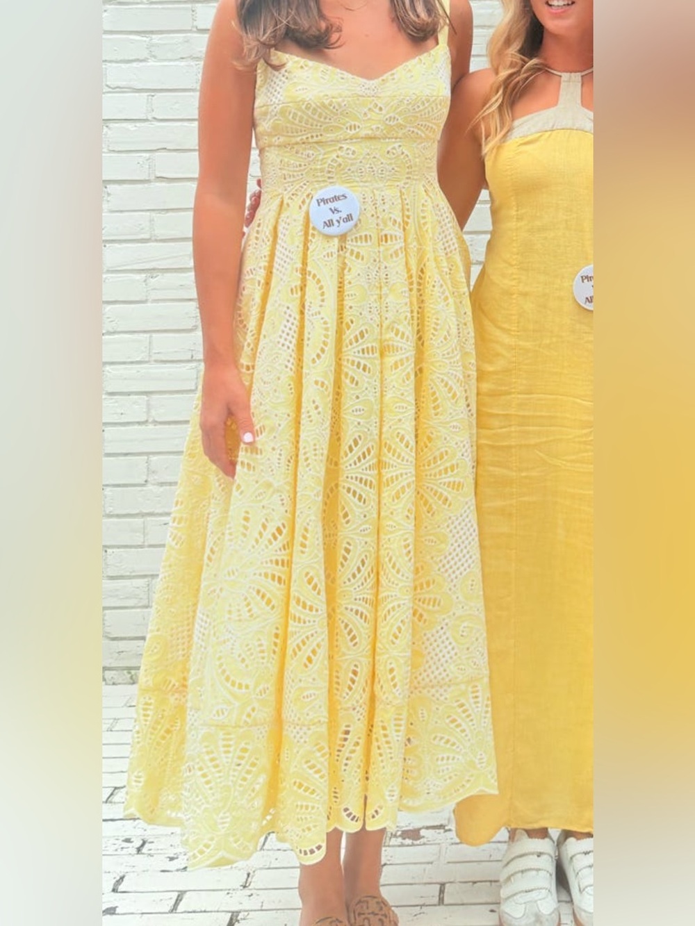 ANTONIO MELANI Yellow Eyelet Midi Dress